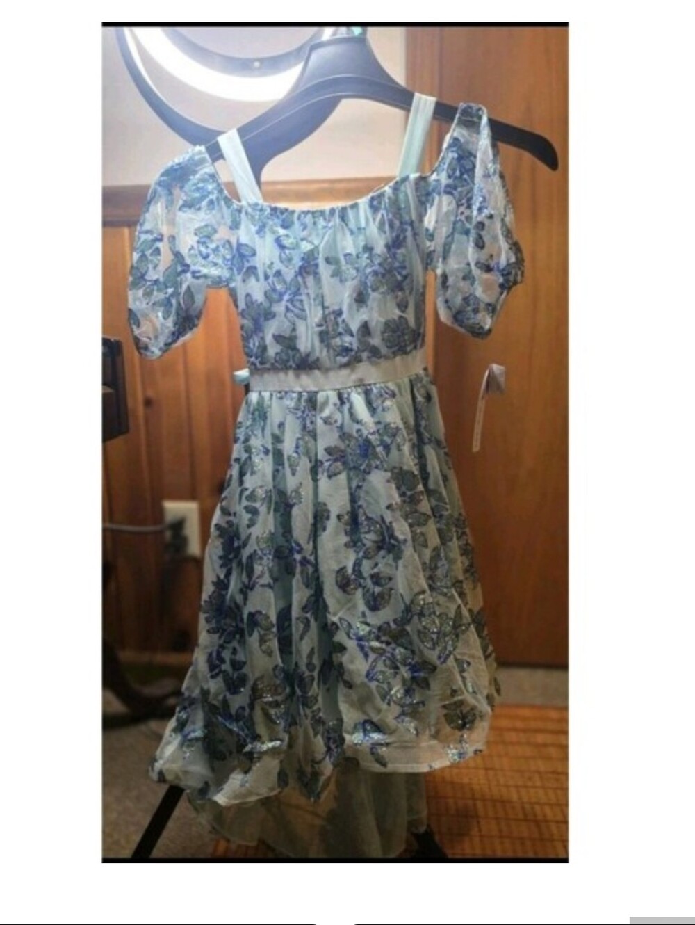 My Michelle Girl's Aqua Blue Glitter Off Shoulder High Low Maxi Dress Sz. 10 NWT